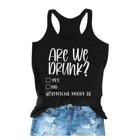 Hpapadks Tank Top for Women Casual Rainbow Letter Printed Crew Neck Sleeveless Vest Top Camisole Tops for Women Black L