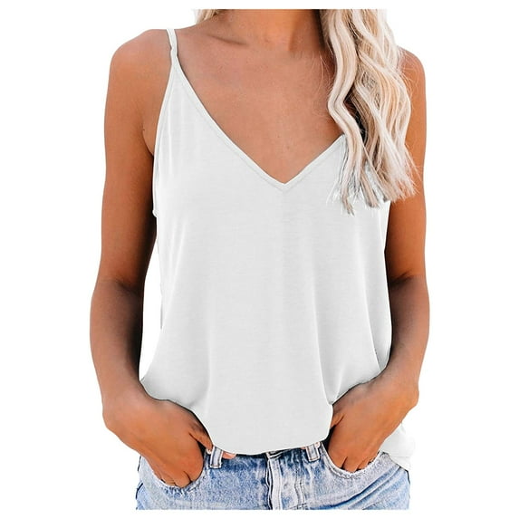 Hpapadks Tank Top for Women Solid V Neck Outdoor Causal Sleeveless Cami Vest Tops Camisole Tops for Women White M