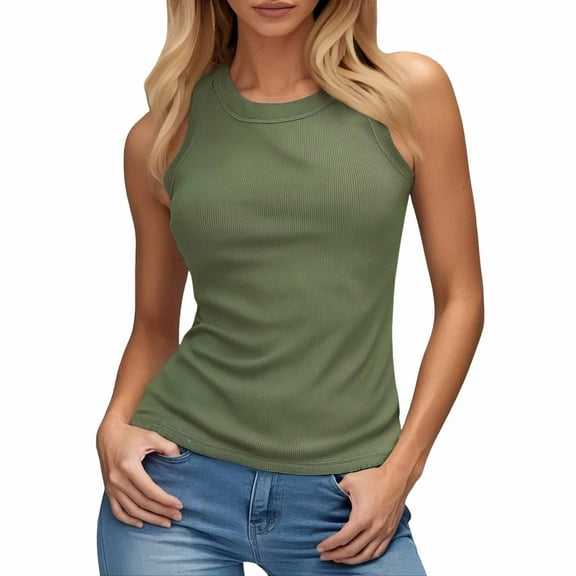 Hpapadks Tank Top for Women Summer Sports Solid Shelf Bra Camis Basic Layer Tanks Top Camisole Tops for Women Green L