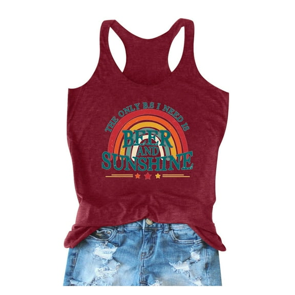 Hpapadks Tank Tops for Women Casual Rainbow Letter Printed Crew Neck Sleeveless Vest Top Camisole Tops for Women S