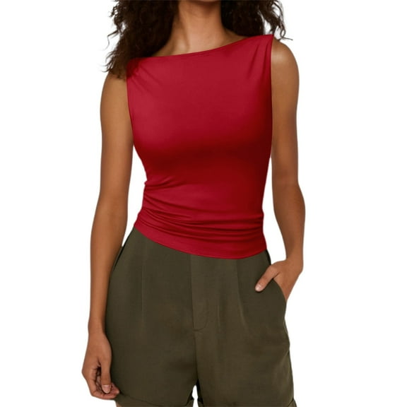 Hpapadks Tank Tops for Women Casual Solid Color Crew Neck Sleeveless Shirts Tanks Camisole Tops for Women Red M