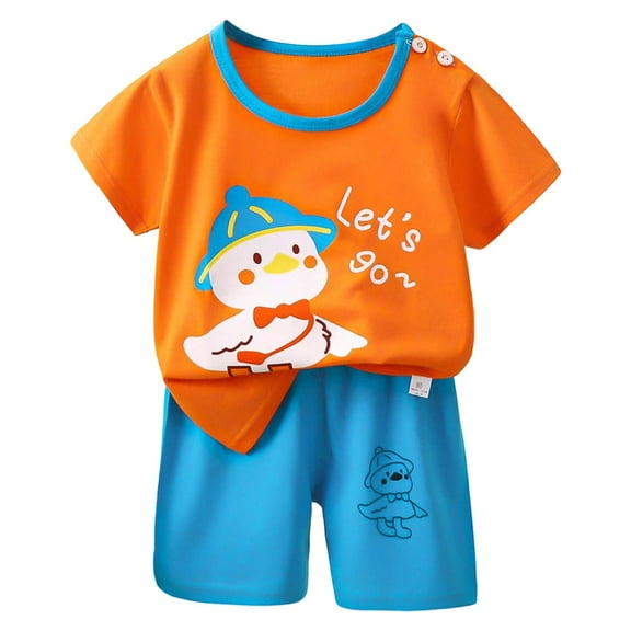Hpapadks Toddler Boy Outfits Boys Girls Summer Cartoon Printed Short Sleeved Tees Tops and Shorts Suit Toddler Boy Clothes Orange 3-6 Months