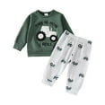 thumbnail image 1 of Hpapadks Toddler Boy Outfits Boys Tractor Car Jogging Suit Long Sleeve Pullover Sweatshirt Trousers Set Tracksuits Baby Clothes Boy Green 12-18 Months, 1 of 7