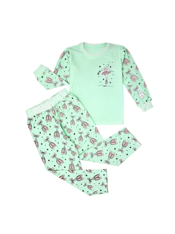 Toddler Boy Pajamas Ballet Print Pajama Set Long Sleeve Top and Pants Boys Pjs Light Green 5-6 Years