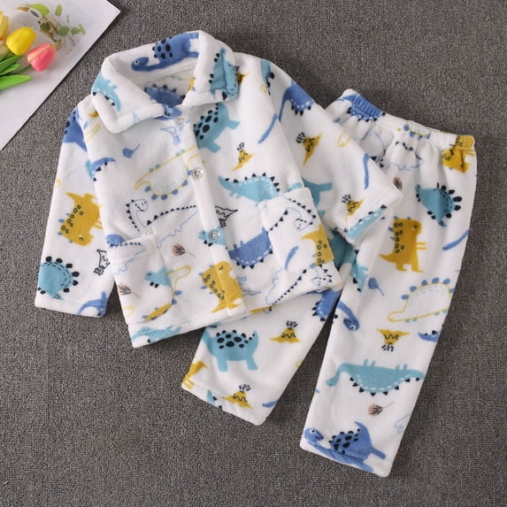Hpapadks Toddler Boy Pajamas Coral Fleece Long Sleeve Pajama Set Winter Cozy Homewear Pjs for Girls White 5-6 Years