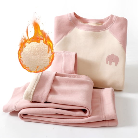 Hpapadks Toddler Boy Pajamas Thermal Underwear Set Long Sleeve Top Pants Fleece Lined Pjs for Girls Pink 7-8 Years