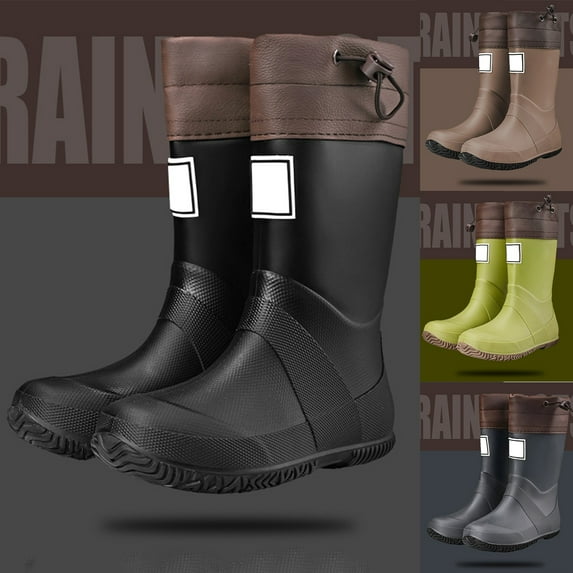 Hpapadks Toddler Boy Rain Boots Outdoor Rainy Day Hiking Camping Adventure Waterproof Water Shoes With Adjustable Drawstring Non Slip Mid High Calf Rubber Brown 8-8.5 Y