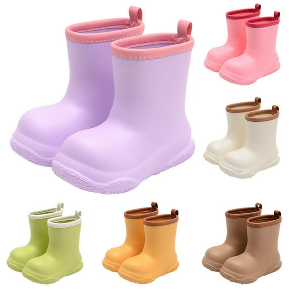 Hpapadks Toddler Boy Rain Boots School Outdoor Activities Solid Water Shoes With Easy On Handles Casual Waterproof Yellow 8-9 Y