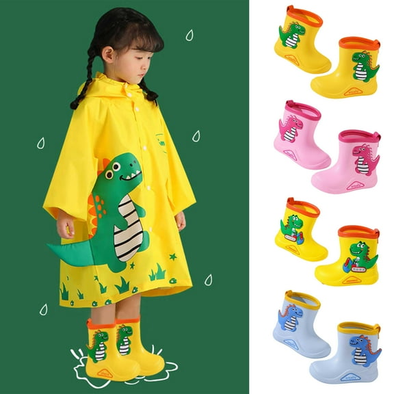 Hpapadks Toddler Girl Rain Boots Cute Cartoon Dinosaur Rainy Day Non Slip Waterproof Water Shoes With Easy On Handles Classic Mid Calf Green 2.5-3 Y