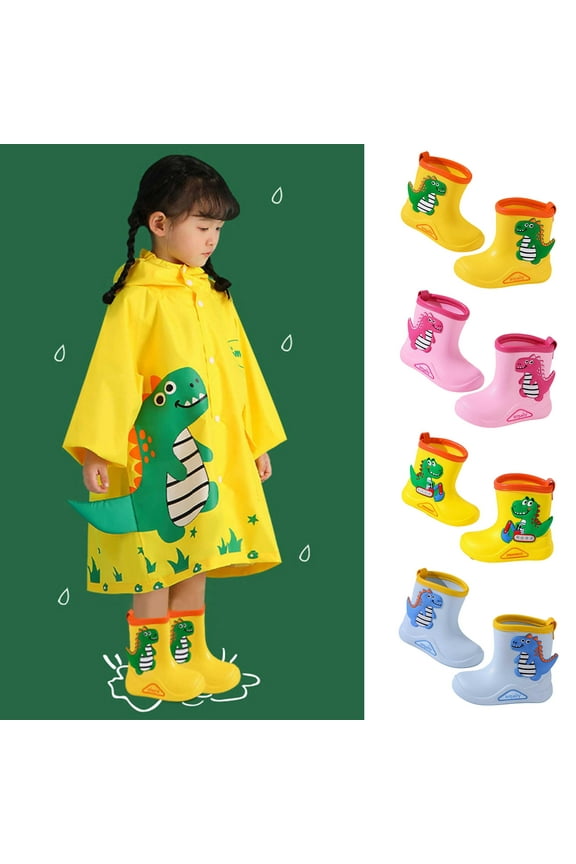 Toddler Girl Rain Boots Cute Cartoon Dinosaur Rainy Day Non Slip Waterproof Water Shoes With Easy On Handles Classic Mid Calf Green 2.5-3 Y