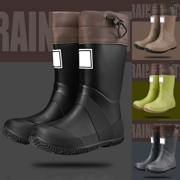 Hpapadks Toddler Girl Rain Boots Outdoor Rainy Day Hiking Camping Adventure Waterproof Water Shoes With Adjustable Drawstring Non Slip Mid High Calf Rubber Black 4-4.5 Y