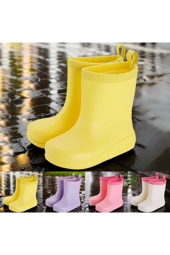 Toddler Girl Rain Boots Rubber Waterproof Solid Non Slip Water Shoes With Easy On Handles Outdoor Play Wide Calf Hiking Pink 2.5-3 Y