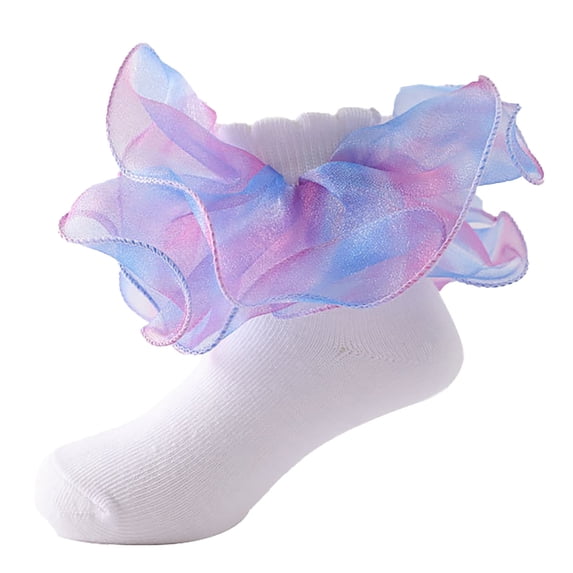 Hpapadks Toddler Girl Socks Ripple Ruffle Rainbow Color Breathable Lace Floor Socks Purple 6-8 Years