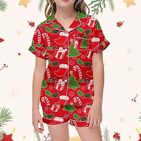 Hpapadks Toddler Pajamas Christmas Collar Short Sleeve Pajama Set Button Down Toddler Pjs B 2-3 Years
