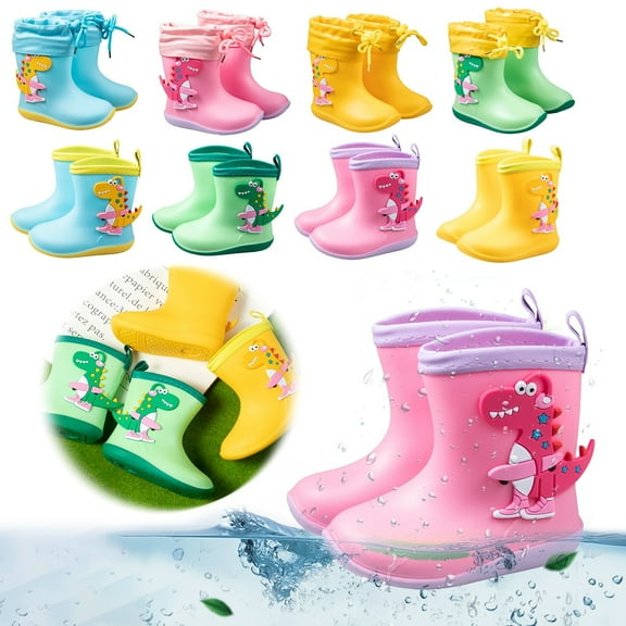 Hpapadks Toddler Rain Boots Rainy Lightweight Short Ankle Outdoor Play Waterproof With Adjustable Drawstring Cute Cartoon Yellow 2-3 Y