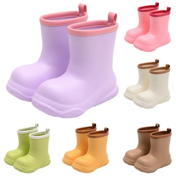 Hpapadks Toddler Rain Boots School Outdoor Activities Solid Water Shoes With Easy On Handles Casual Waterproof Brown 3-4 Y
