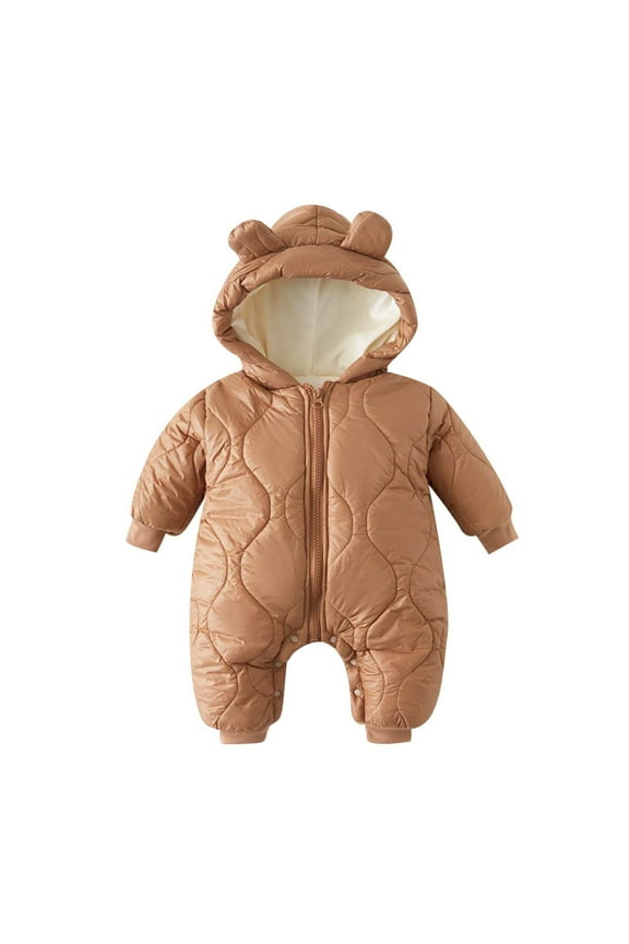 Toddler Snow Suit Infant Boys Girls Winter Warm Long Sleeve Solid Hooded Jumpsuit Jacket Baby Snowsuit Khaki 6 Months-12 Months
