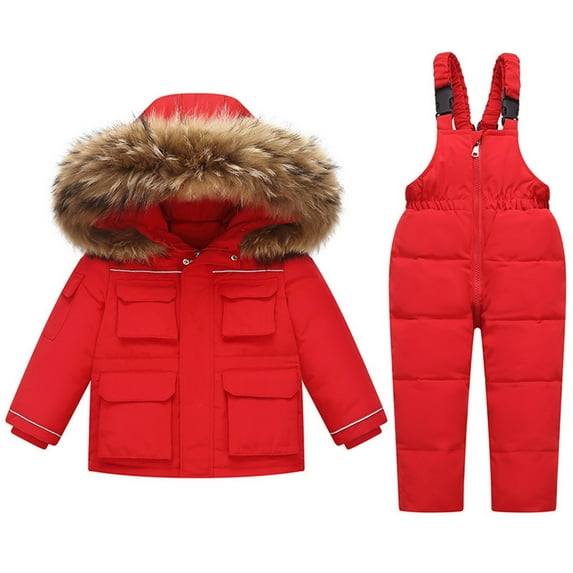 Hpapadks Toddler Snow Suit Winter Warm Long Sleeve Solid Snowboarding Hooded Down Jacket Ski Bib Pants Baby Snowsuit Red 4 Years-5 Years