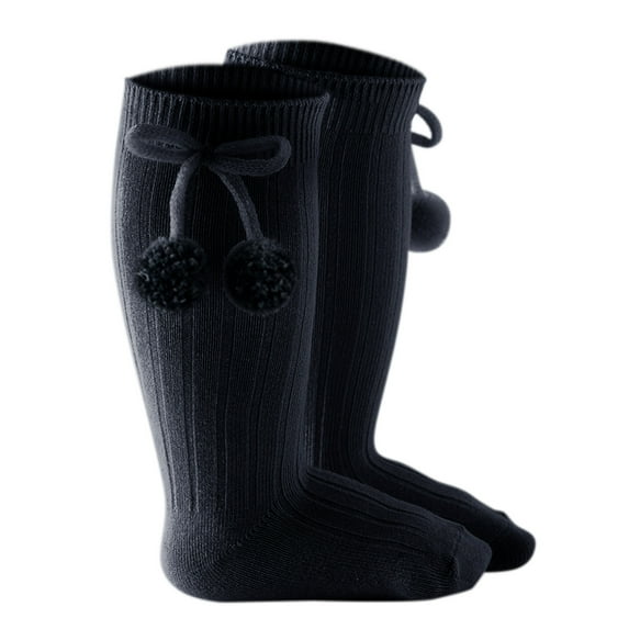 Hpapadks Toddler Socks Solid Knee Length Stockings Mid-Calf Solid Cute Balls Socks Black 3-12 Months