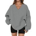 thumbnail image 1 of Hpapadks V Neck Sweatshirt Women Hoodless Casual Long Sleeve Sweatshirt Lightweight Soft Pullover Top Grey L, 1 of 5