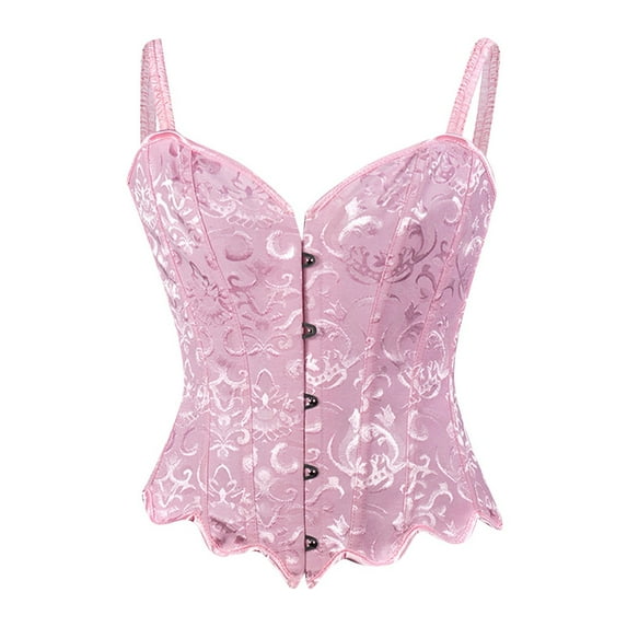 Hpapadks Waist Trainer Cincher for Women Spaghetti Straps Vintage Embroidery Patterns Bustier Bodysuit Lace Up Push Up Overbust Retro Corset Belt Halloween Pink