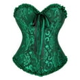 thumbnail image 1 of Hpapadks Waist Trainer Corset for Women Vintage Embroidery Patterns Ruffles Bustier Bodysuit Retro Boned Overbust Push Up Lace Up Corset Belt Halloween Green, 1 of 2