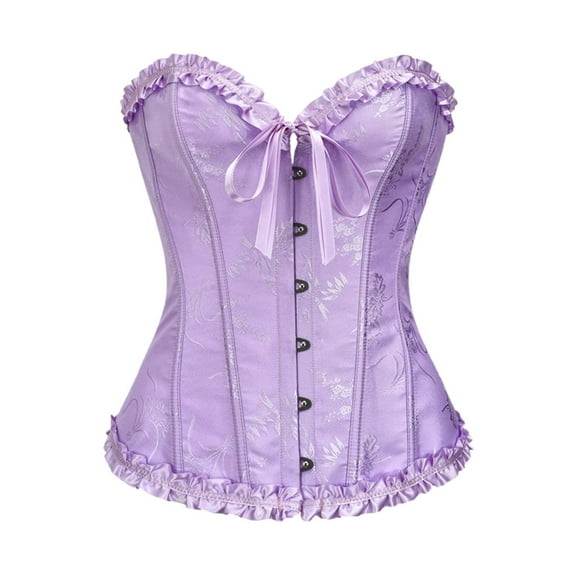 Hpapadks Waist Trainer Corset for Women Vintage Embroidery Patterns Ruched Bustier Bodysuit Retro Boned Overbust Push Up Lace Up Corset Belt Halloween Light Purple