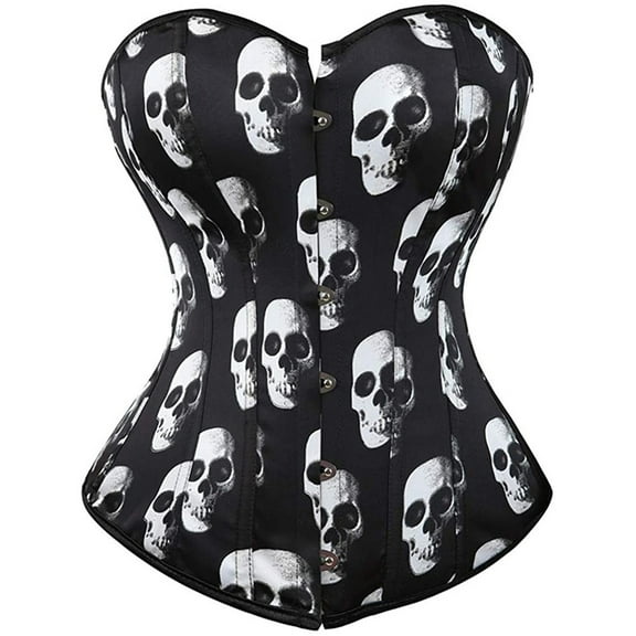 Hpapadks Waist Trainer Corset for Women Casual Skeleton Printed Lace Up Cosplay Strapless Slimming Bustier Corset Belt Halloween Costumes Black