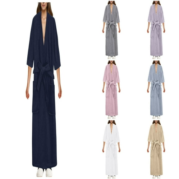 Hpapadks Women Robe Ladies Absorbent Quick Drying Short Sleeved Robe Bathrobe Womens Nightgown Navy L