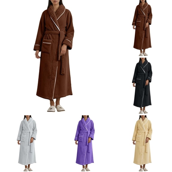 Hpapadks Women Robe Winter Fleece Bathrobe Soft Cozy Kimono Robe with Pockets Spa Wear Women's Nightgowns Brown M