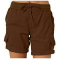thumbnail image 1 of Hpapadks Women Shorts Outdoor Casual Solid Drawstring Elastic Waist Multi Pockets Hiking Cargo Shorts Women Coffee L, 1 of 6