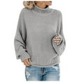 thumbnail image 1 of Hpapadks Women Sweaters Cable Knit Sweaters Turtleneck Solid Pullover Top Cable Knit Sweater Women Grey XXXXXL, 1 of 4