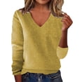 thumbnail image 1 of Hpapadks Women Sweaters Solid Loose Temperament Wool Pullover Long Sleeve V Neck Sweaters Cable Knit Sweater Women Yellow L, 1 of 5