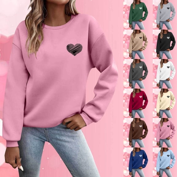 Hpapadks Women Sweatshirt Classic Love Printed Crew Neck Long Sleeve Hoodless Hoodie Womens Crewneck Sweatshirt