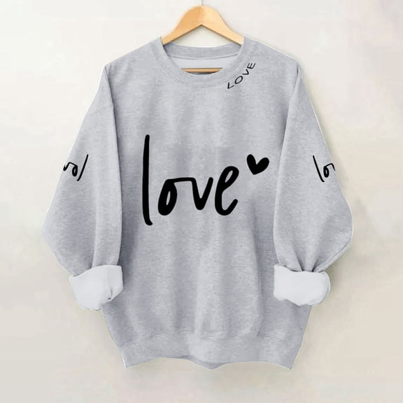 Hpapadks Women Sweatshirt Valentine's Day Print Long Sleeve Casual Pullover Cozy Soft Fleece Hoodless Hoody Crew Neck Sweatshirts Women