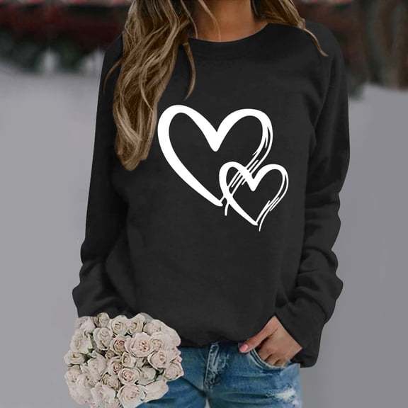 Hpapadks Women Sweatshirt Valentine's Day Themed Printed Long Sleeve Hoodless Pullover Hoodie Crewneck Sweatshirts Women