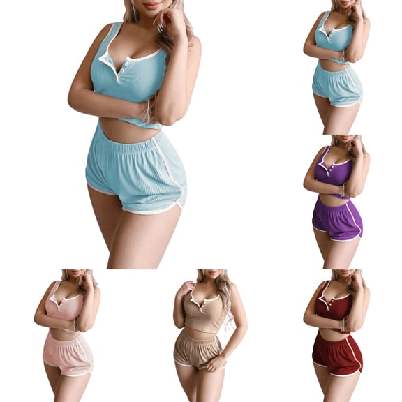 Hpapadks Women Workout Sets 2 Piece Fitness Sleeveless Solid Buttons Tops Mesh Retro Yoga Bodybuilding Sports Running Shorts Set Yoga Outfits for Women Blue L