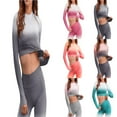 thumbnail image 1 of Hpapadks Women Workout Sets 2 Piece Quick Dry Sportswear Yoga Fitness Wear Tight Long Sleeve Gradient Crop Tops Pants Set Yoga Outfits for Women Grey M, 1 of 5