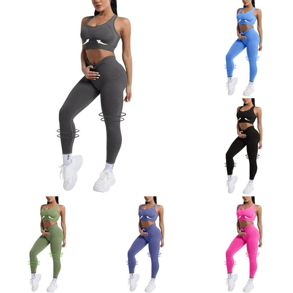 Hpapadks Women Workout Sets 2 Piece Seamless Solid Sleeveless Stretch Crop Tops High Waist Leggings Workout Yoga Set Yoga Outfits for Women Grey L