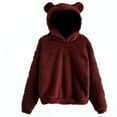 thumbnail image 1 of Hpapadks Women's Fashion Hoodies Warm Cute Bear Ears Hooded Long Sleeve Solid Casual Loose Outwear Women's Sweatshirt XL, 1 of 6