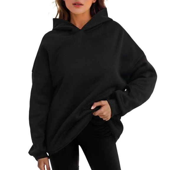 Hpapadks Women's Fashion Hoodies Oversized Comfy Casual Loose Long Sleeve Solid Hooded Sweatshirt for Women Black XL