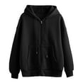 thumbnail image 1 of Hpapadks Women's Fashion Hoodies Solid Long Sleeve Versatile Zipper Cardigan Casual Loose Hooded Women's Sweatshirt Black S, 1 of 3