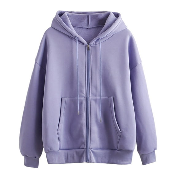 Hpapadks Women's Fashion Hoodies Solid Long Sleeve Versatile Zipper Cardigan Casual Loose Hooded Womens Sweatshirt Purple S