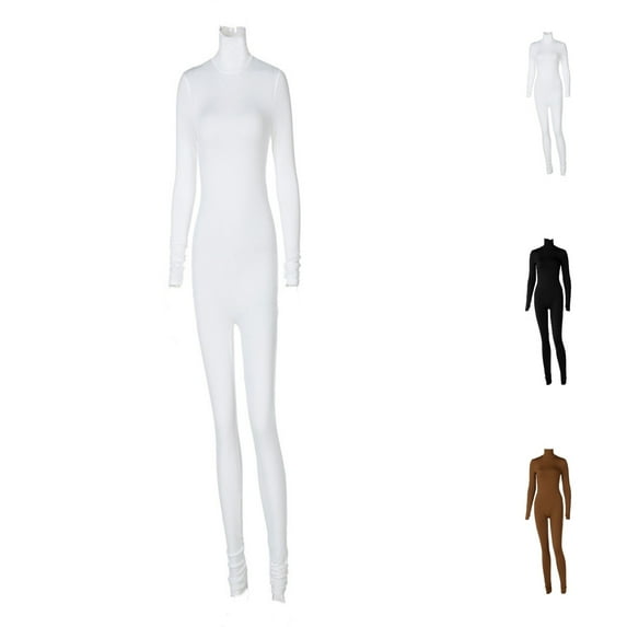 Hpapadks Women's Gym Sets 2 Piece Turtleneck Solid Color Long Sleeves Velvet Stretchy Yoga Onesie Bodysuit Yoga Outfits for Women White L