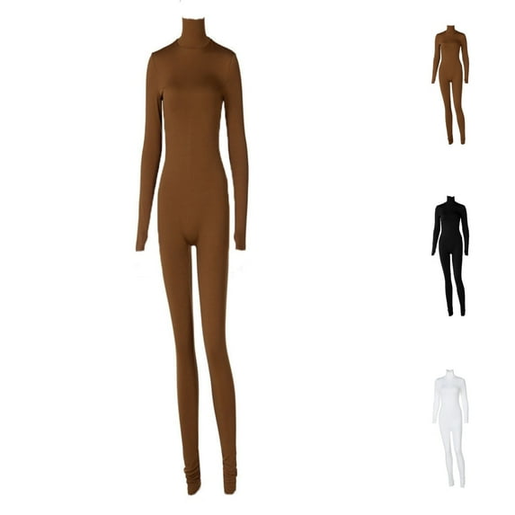 Hpapadks Women's Gym Sets 2 Piece Turtleneck Solid Color Long Sleeves Velvet Stretchy Yoga Onesie Bodysuit Yoga Sets for Women Brown XL