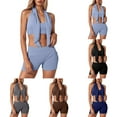 thumbnail image 1 of Hpapadks Women's Gym Sets Seamless Stretchy Solid Sports Bra Leggings Shorts and Cape 3 Piece Yoga Set Yoga Sets for Women Blue D, 1 of 7