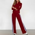 thumbnail image 1 of Hpapadks Women's Lounge Sets Long Sleeve Striped Zip Up Tops Wide Leg Pants Athletic Wear 2 Piece Outfits Tracksuit for Women, 1 of 6