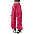 thumbnail image 1 of Hpapadks Women's Pants Drawstring Baggy Cargo Pant Solid Color Streetwear Hop Sweatpants Slacks for Women Hot Pink XXL, 1 of 5