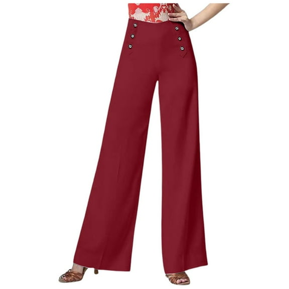 Hpapadks Women's Pants High Waisted Wide Leg Solid Social Dance Pant Womens Slacks Red XXXL