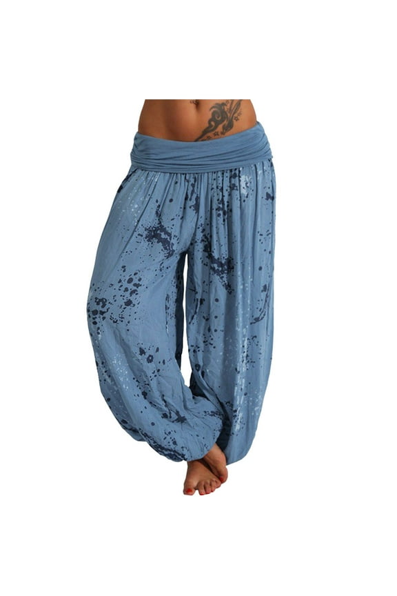 Women's Pants Hippie Boho Yoga Harem Pant Lounge Beach Trousers Womens Slacks Blue M